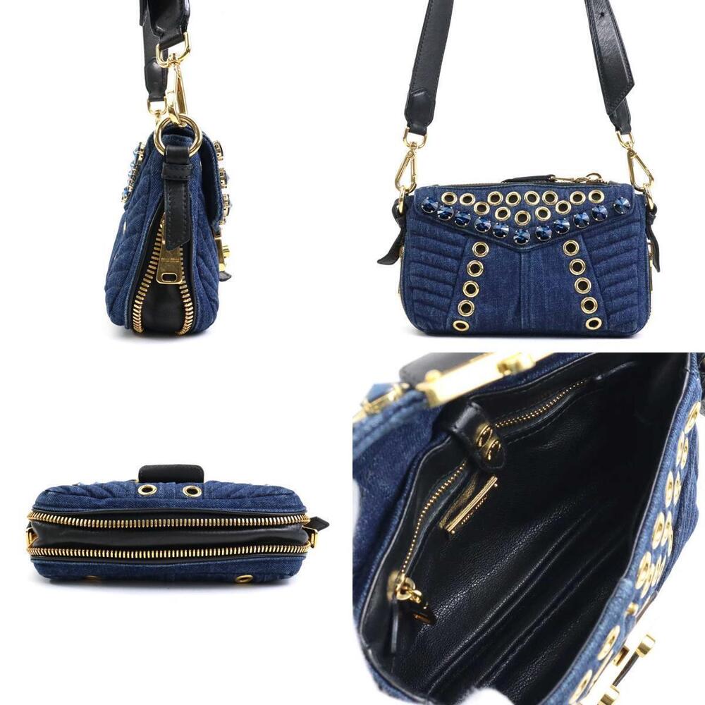 Miu Miu Blue Shoulder Indigo Bag Denim Leather Black Crossbody Blue Black
